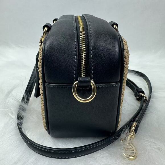 Coach Satchel Crossbody Bag In Straw & Leather CAK74 Gold/Toast/Black NWT - Picture 4 of 12